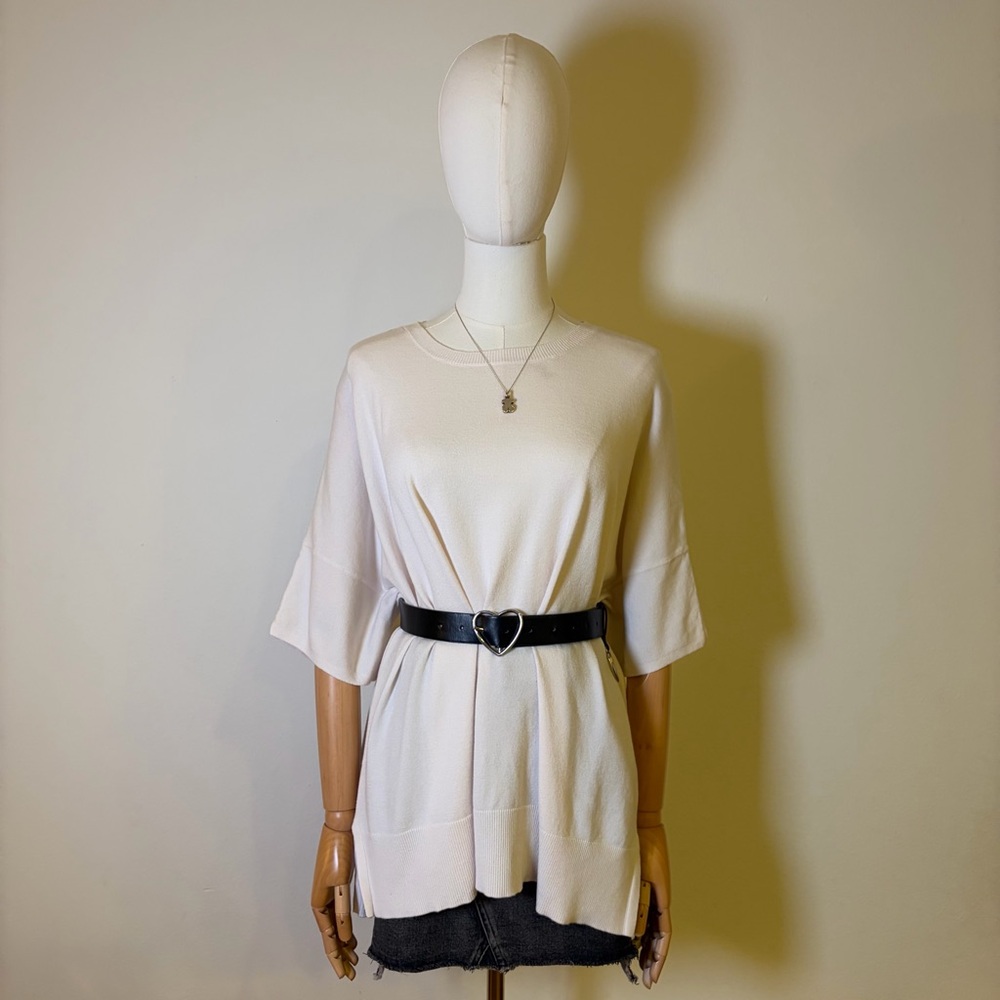 Splendid White Short Sleeve Knit Sweater Top Size L NWOT